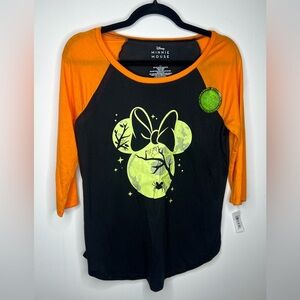 NWT Disney Women’s Medium Minnie Mouse Shirt Glow In The Dark Halloween Bow